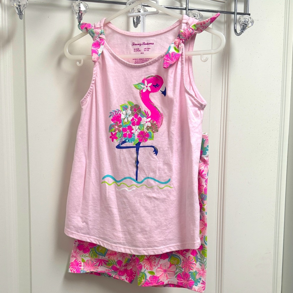 Tommy Bahama Pink Flamingo Floral Tank and Shorts Set SZ 5/6